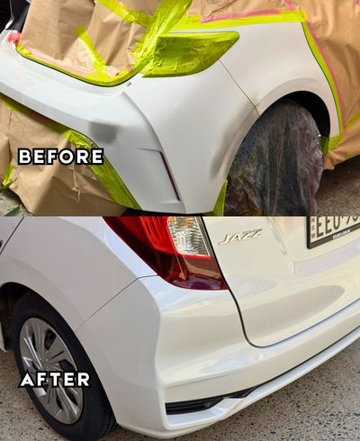 Honda Jazz car paint repair for pearl white bumper damage