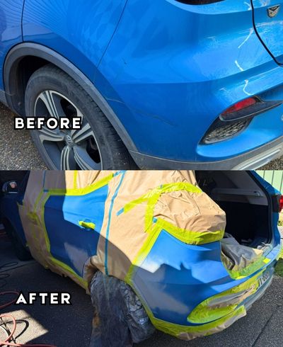 MG car scratch repair for corner bumper and door damage in Springwood