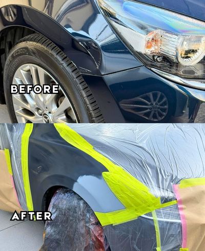 Mazda 2 car scratch repair on driver’s guard