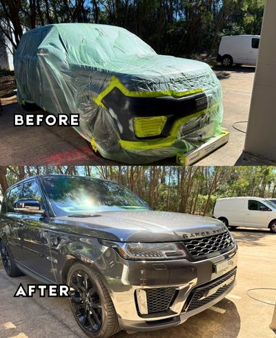 Range Rover Sport car scratch repair for front and rear bumper damage in Norwest